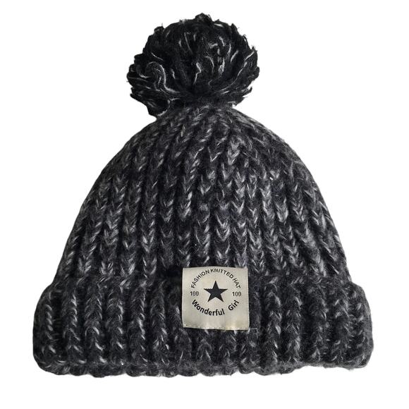 Wonderful Girl Accessories - Wonderful Girl Chunky Knit Winter Hat Pom Pom Marled Ribbed Beanie Apres Ski Cap